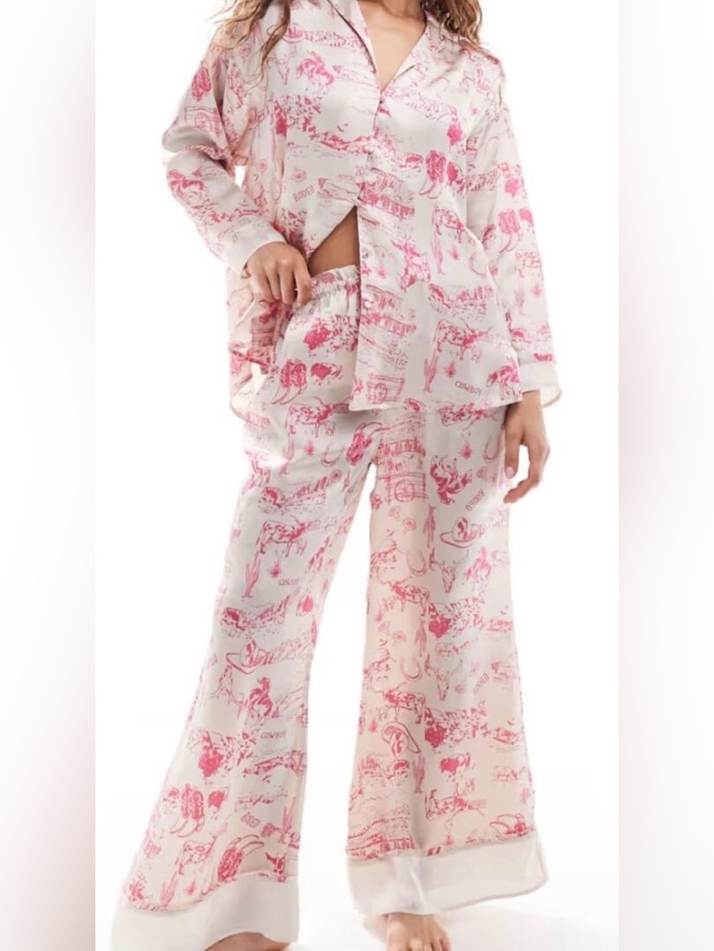 Free People Dreamy Days Pink Toile Satin Pajama Set